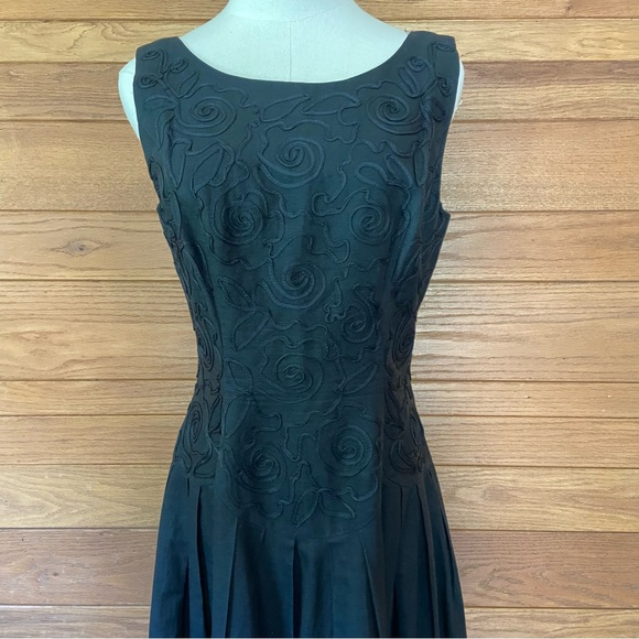 Vintage 80s 90s Sarah Elizabeth black cotton blend pleated midi dress - Picture 2 of 8
